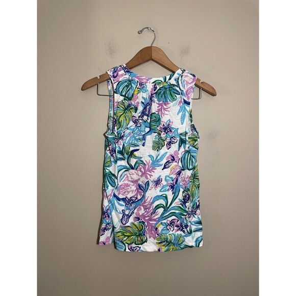 Lilly Pulitzer Essie Printed Tank Blouse Top Smocked Cotton‎ Resort Sz XS Floral - Picture 2 of 5